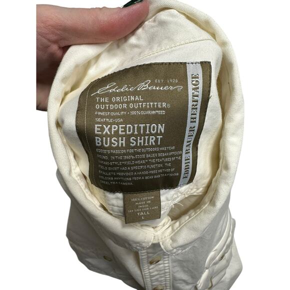 Vtg Eddie Bauer Heritage Expedition Bush Shirts Tan‎ & White (Cream) Size Tall L - Picture 11 of 12
